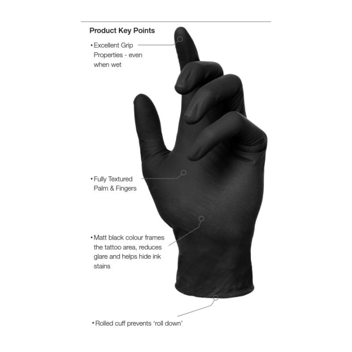 Guantes Panthera negros de látex sin polvo