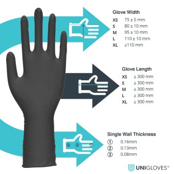 Guantes de látex negro caña larga marca Unigloves