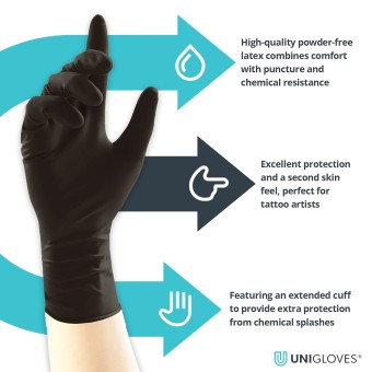 Guantes de látex negro caña larga marca Unigloves