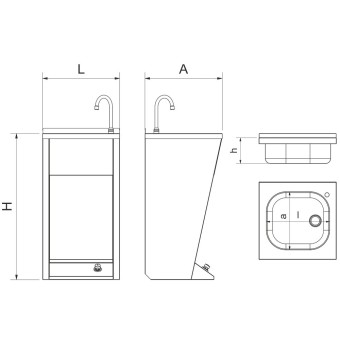 Lavamanos registrable con pedestal un pulsador agua fría y caliente