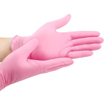 Guantes Rosas Nitrilo Desechables sin polvo - Caja 100uds