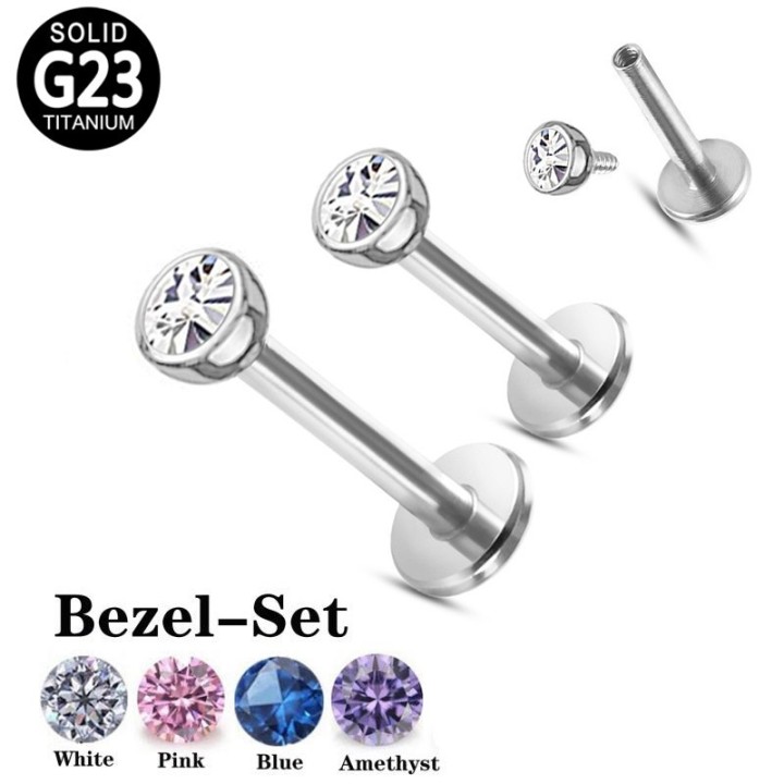 Labret Titanio Circonita Engastada en Bisel