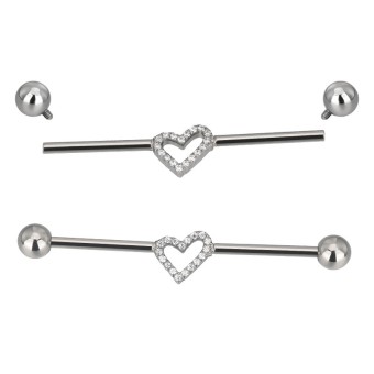 Barbell Industrial Titanio Corazón con Circonitas Engastadas