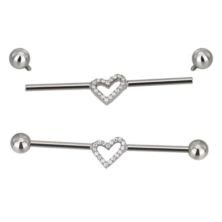 Barbell Industrial Titanio Corazón con Circonitas Engastadas