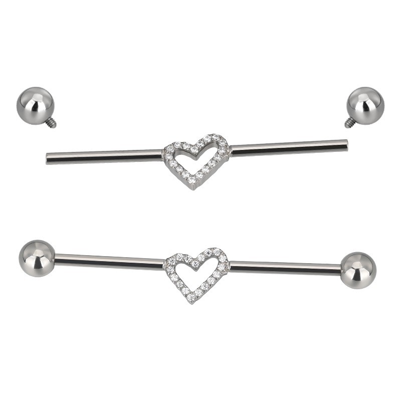Barbell Industrial Titanio Corazón con Circonitas Engastadas