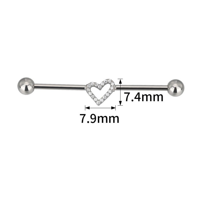 Barbell Industrial Titanio Corazón con Circonitas Engastadas