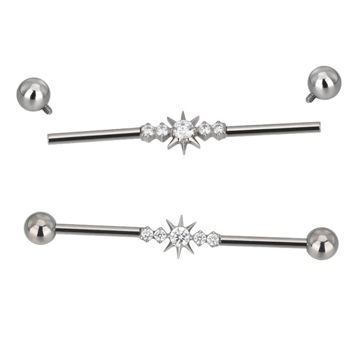 Barbell Industrial Titanio 5 Circonitas Engastadas CNC